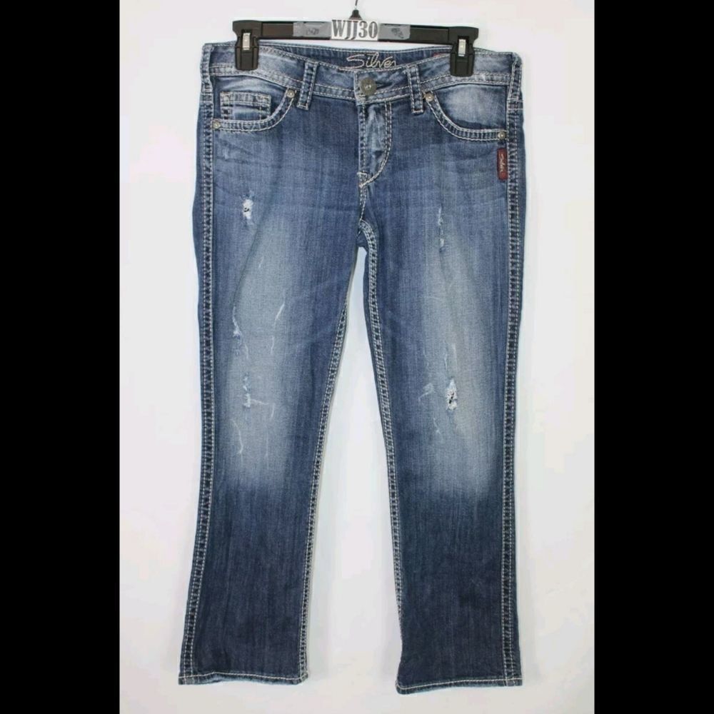 Silver Frances Capri Jeans Womens 28 Distressed Medium Wash Low Rise